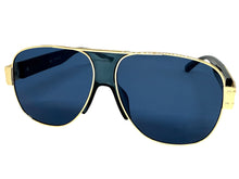 Classic Hardcore Biker Gangster Hip Hop Rapper Style SUNGLASSES Gold & Blue Frame - Blue Lens 4000