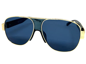 Classic Hardcore Biker Gangster Hip Hop Rapper Style SUNGLASSES Gold & Blue Frame - Blue Lens 4000