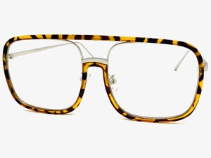 Oversized Vintage Retro Style Clear Lens EYEGLASSES Large Tortoise & Silver Frame 53102