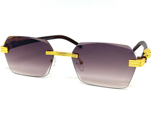 Classy Elegant Sophisticated Luxury Style SUNGLASSES Gold & Wooden Frame E0958