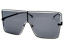 Oversized Futuristic Modern Retro Shield Style SUNGLASSES Large Black Frame 96177
