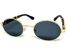Classic Vintage Retro Hip Hop Style SUNGLASSES Oval Gold & Faux Wood Frame 27723