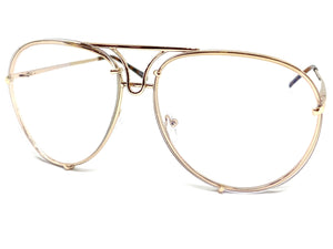 Oversized Vintage Retro Aviator Style Clear Lens EYEGLASSES Large Gold Frame 4355