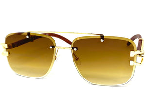 Classic Elegant Luxury Retro Hip Hop Style SUNGLASSES Gold & Wood Frame 7357