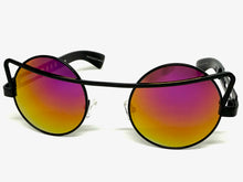 Classic Vintage Retro Steampunk Style SUNGLASSES Round Black Frame - Purple Gold Lens A137