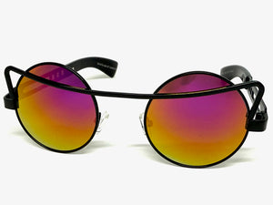 Classic Vintage Retro Steampunk Style SUNGLASSES Round Black Frame - Purple Gold Lens A137