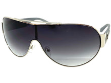 Classic Contemporary Modern Shield Style SUNGLASSES Sleek Silver Frame 3940