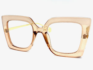 Oversized Exaggerated Retro Cat Eye Clear Lens EYEGLASSES Large Nude & Gold  Optical Frame - RX Capable 1152