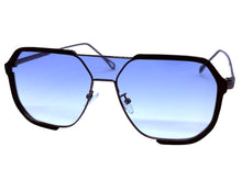 Classy Trendy Bold Modern Retro Shield Style SUNGLASSES Black Frame - Light Blue Lens 5399