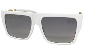 Men's Classy Elegant Luxury Designer Style SUNGLASSES White Frame with Gold Medallion 4055