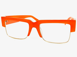 Classy Contemporary Modern Retro Clear Lens EYEGLASSES Neon Orange & Gold Frame 8259