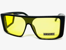 Oversized Modern Retro Shield Style SUNGLASSES Black Frame Yellow Lens 9227