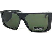 Oversized Modern Retro Shield Style SUNGLASSES Black Frame Green Lens 9227