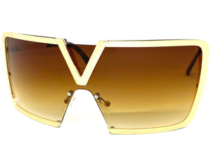 Classy Elegant Luxury Contemorary Modern Shield Wrap Style SUNGLASSES Gold Frame 5255