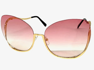 Oversized Exaggerated Classic Vintage Retro Style SUNGLASSES Large Gold Frame - Pink Lens A315