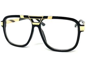 Classic Vintage Retro Hip Hop Rapper Style Clear Lens EYEGLASSES Black & Gold Frame 8529