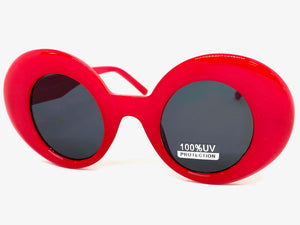 Oversized Exaggerated Vintage Retro Style SUNGLASSES Round Red Frame 1039