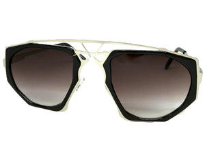 Exaggerated Classic Vintage Retro Style SUNGLASSES Unique Black & Silver Frame 4464