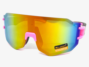 Oversized Sporty Wrap Around Style SUNGLASSES Large Neon Pink Frame 3645
