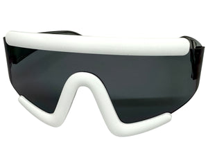 Oversized Exaggerated Modern Rerto Shield Style SUNGLASSES Large White Frame 63290