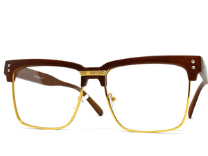 Classy Elegant Sophisticated Luxury Style Clear Lens EYEGLASSES Faux Wood & Gold Frame WD746