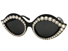 Oversized Exaggerated Classic Retro Cat Eye Style SUNGLASSES Bling Black Frame - Dark Lens 8120