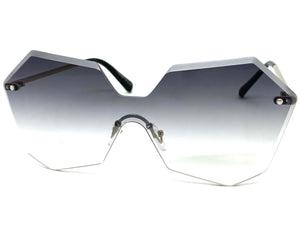 Sleek Modern Retro Shield Style SUNGLASSES Silver Rimless Frame 7756