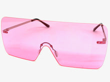 Oversized Exaggerated Modern Retro Shield Style SUNGLASSES Large Flat Pink Lens 10549
