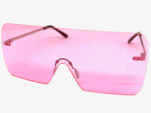 Oversized Exaggerated Modern Retro Shield Style SUNGLASSES Large Flat Pink Lens 10549
