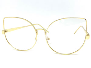 Oversized Exaggerated Retro Cat Eye Style Clear Lens EYEGLASSES Huge Gold Frame AB274