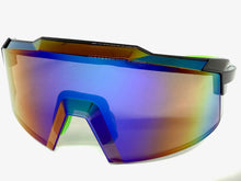 Oversized Retro Sporty Wrap Around Shield Style SUNGLASSES Large Frame - Green Lens 80963