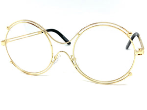 Oversized Exaggerated Retro Style Clear Lens EYEGLASSES Large Round Gold Frame 6458