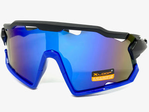Oversized Retro Sporty Wrap Around Style SUNGLASSES Large Black & Blue Frame 3693