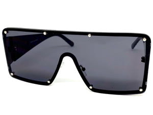 Oversized Contemporary Modern Retro Shield Style SUNGLASSES Large Flat Dark Lens 96312
