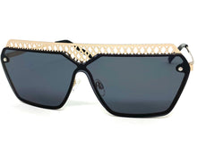 Sleek Modern Retro Shield Style SUNGLASSES Gold Frame Dark Lens 10415