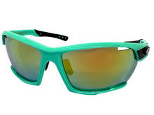 Classic Sporty Wrap Around Style SUNGLASSES Large Aqua Frame - Gold Lens 2745