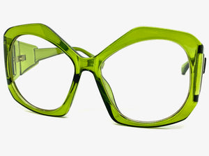 Oversized Exaggerated Vintage Retro Style Clear Lens EYEGLASSES Large Green Frame E2019