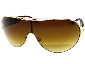 Classic Contemporary Modern Shield Style SUNGLASSES Sleek Gold Frame 3940