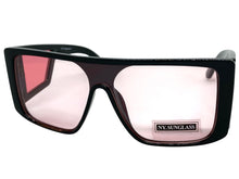 Oversized Modern Retro Shield Style SUNGLASSES Black Frame Pink Lens 9227