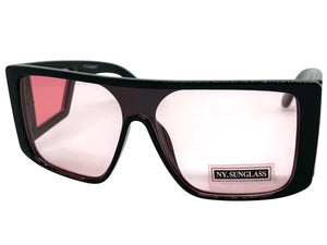 Oversized Modern Retro Shield Style SUNGLASSES Black Frame Pink Lens 9227