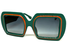 Oversized Exaggerated Vintage Retro Style SUNGLASSES Large Square Green Frame 1351