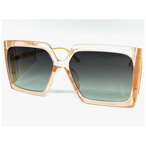 Exaggerated Vintage Retro Style SUNGLASSES Square Pink & Gold Frame 80098