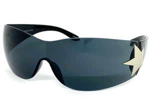 Classy Elegant Contemorary Modern Shield Wrap Style SUNGLASSES Black Frame 80473