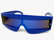 Space Futuristic Robotic Cyclops Shield Costume Party SUNGLASSES Blue Frame - Blue Lens K019