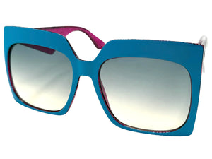 Oversized Exaggerated Vintage Retro Style SUNGLASSES X-Large Square Blue Frame 49308