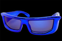 Sleek Modern Futuristic Biker Sporty Wrap SUNGLASSES Thick Blue Chrome Frame 80622