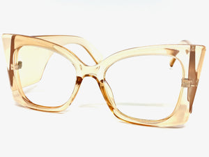 Oversized Exaggerated Retro Cat Eye Style Super Thick Champagne Lensless Eye Glasses- Frame Only NO Lens 80576