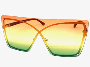 Oversized Exaggerated Modern Retro Shield Style SUNGLASSES Large Flat Multicolor Lens E0443