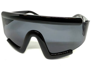 Oversized Exaggerated Modern Rerto Shield Style SUNGLASSES Large Black Frame 63290