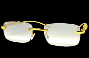 Classy Elegant Sophisticated Luxury Style Clear with Slight Tint Lens SUNGLASSES Rimless Gold Frame E0661A